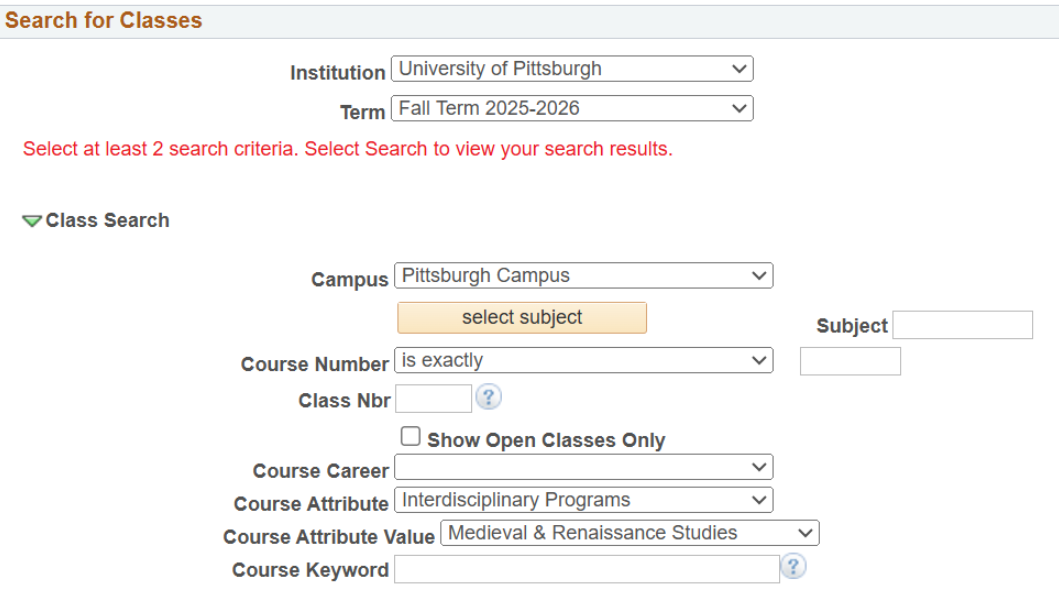 Screenshot of Peoplesoft's search page